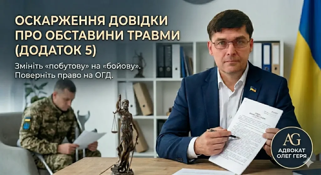 Адвокат Олег Геря — оскарження довідки про обставини травми Додаток 5 ЗСУ
